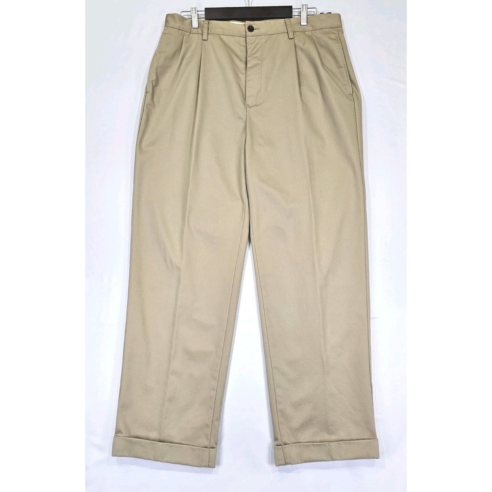 Nautica Rigger Pants Men‎ Size 36x32 Brown Pleated Cuffed Performance Twill